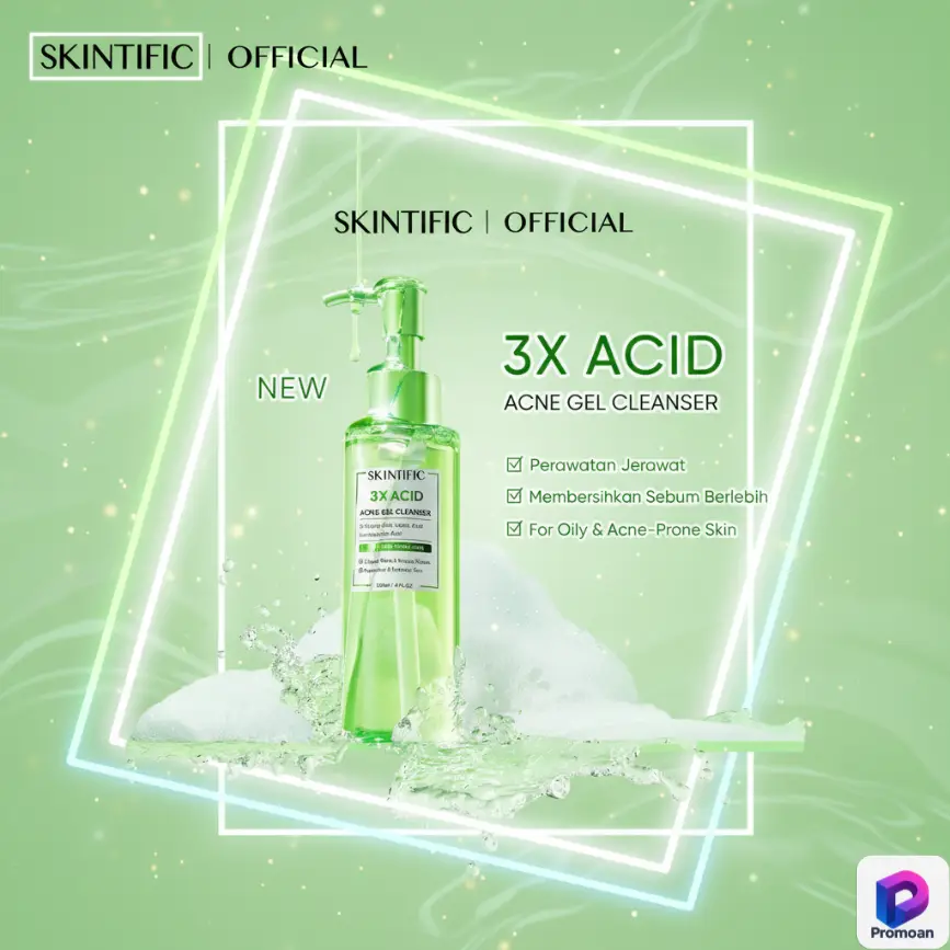 Promoan Rahasia Kulit Glowing Tanpa Bikin Kantong Bolong! 47 Promoan SKINTIFIC 3X Acid Acne Gel Cleanser 120ml